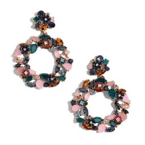 J.Crew | Colorful Floral Hoop Earrings | Jewel Tones | 2 5/8” Length